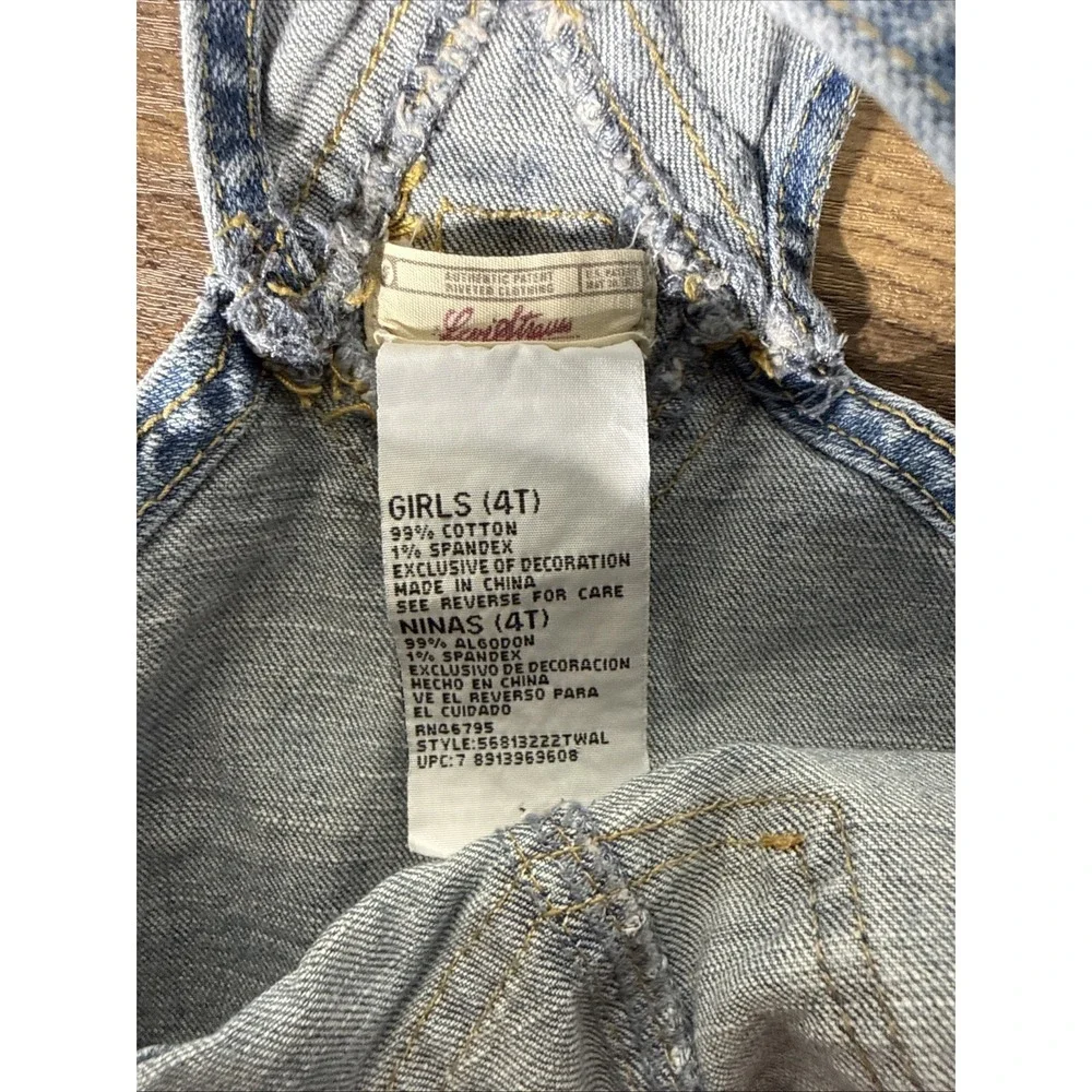 Levi's Overall Shorts Girls 4T Embroidered 99% Cotton Dual Button Sizing Lt Blue
